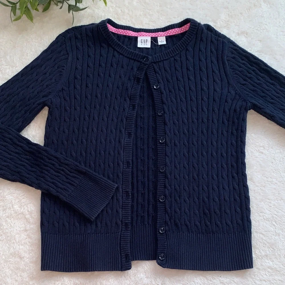 GAP Navy Blue Cable Knit Sweater Cardigan L 10/11 EUC